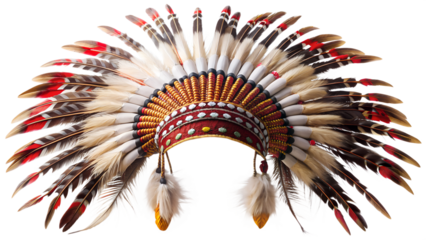 Colorful native american headdress with feathers, png transparent background