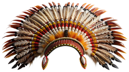 Traditional native american feather headdress, png transparent background
