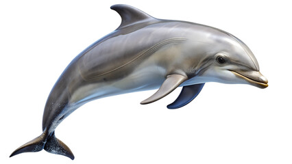 Realistic dolphin swimming gracefully, marine life, transparent background