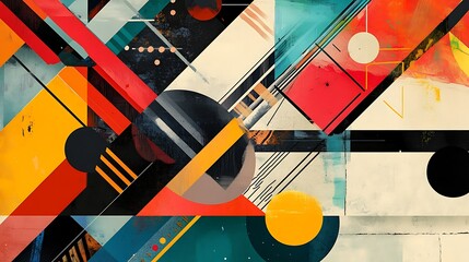 Abstract Geometric Artwork with Vibrant Colors and Bold Shapes