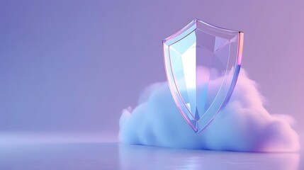 Futuristic transparent shield hovering over a fluffy cloud, representing cloud security and data protection in a digital era.