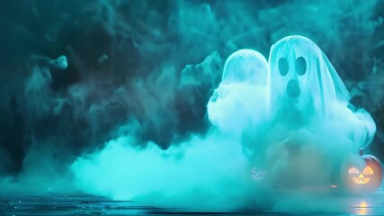 Abstract animation of spooky Halloween themed ghostly apparitions for a ghoulishly fun design
