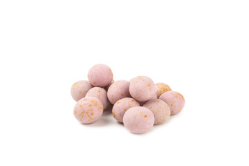 Candy isolated on a white background.COLORED EASTER EGGS. Easter celebration concept. Happy Easter. Chocolate sweet eggs. Space for text.Copy space