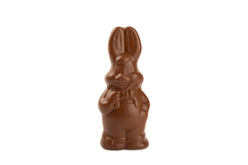 Easter chocolate bunny isolated on a white background. Chocolate eggs and other sweets. Easter celebration concept. Easter sweets on the table. Place for text. copy space.
