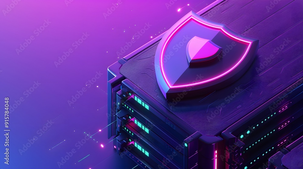 Poster secure data server in futuristic neon colors symbolizing cybersecurity, data protection, and confide
