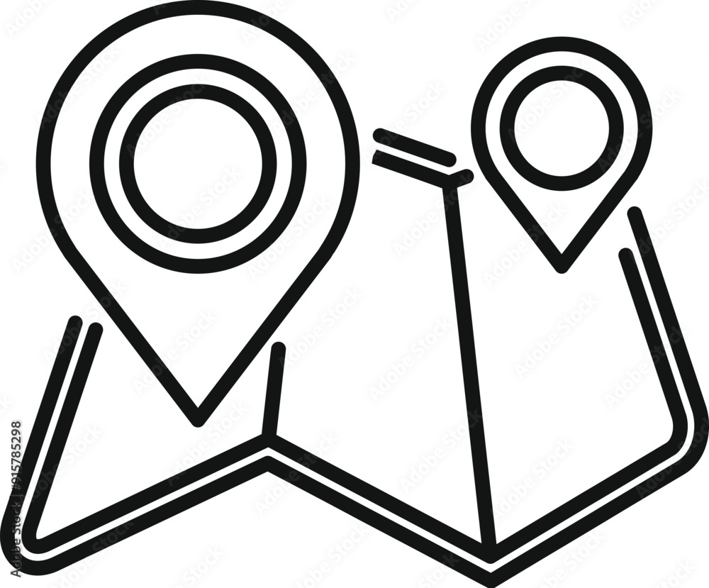 Aufkleber two location pins are marking the start and end of a route on a folded paper map