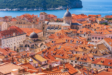 Rooftops of Dubrovnik historic Old City with iconic architecture, Croatia