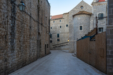 Narrow street in the medieval Old City of Dubrovnik, Croatia