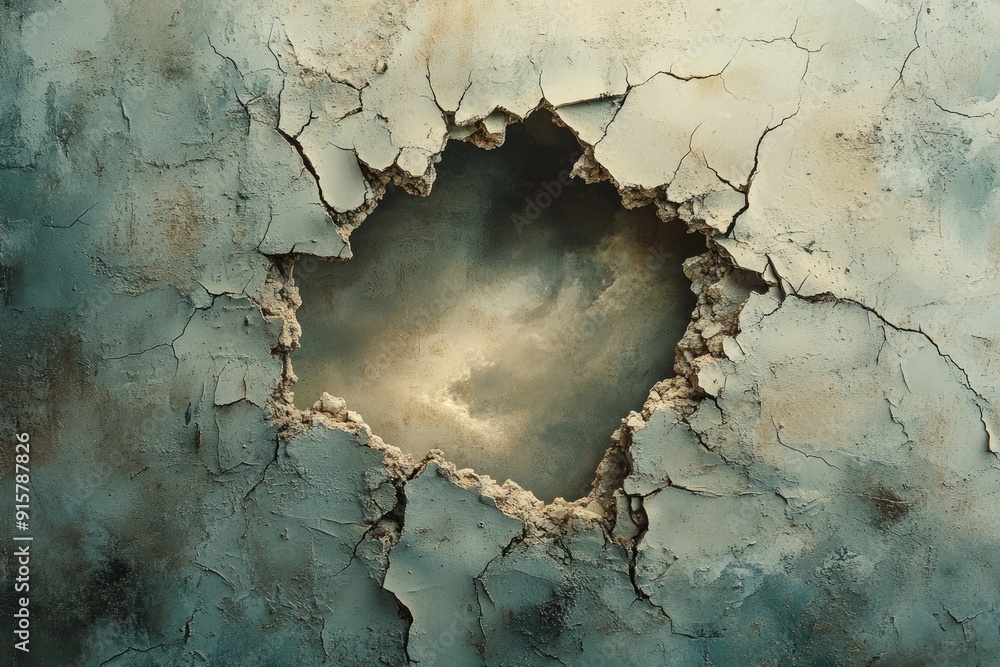 Canvas Prints A Hole in a Cracked Concrete Wall Reveals a Sky