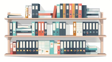 Organized Office Bookshelf with Folders and Files