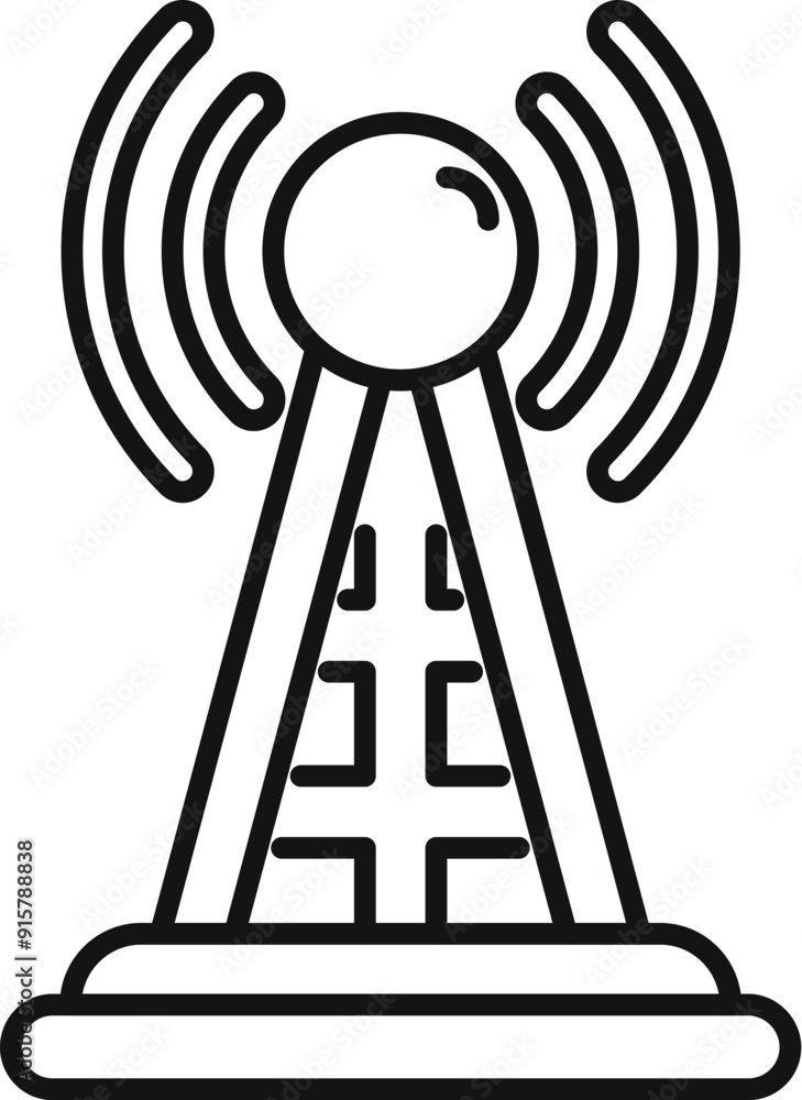 Poster simple line icon representing a telecommunication tower transmitting radio waves
