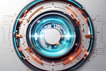 Digital circles with blue glowing dots and sci-fi HUD circle. Big Data visualization into cyberspace. Network Information Decay. Futuristic background. Vector illustration. EPS 10.
