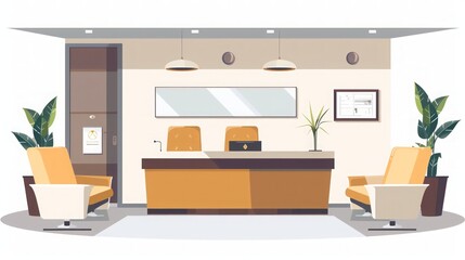 Modern Office Reception Area with Stylish Furniture and Plants