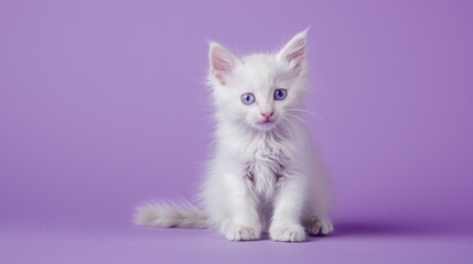 Fototapeta premium Adorable White Kitten with Blue Eyes
