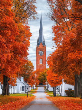 Salem Massachusetts church in the fall