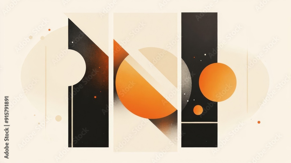 Poster harmonious geometric triptych a cohesive exploration of shapes and colors in a captivating backgroun