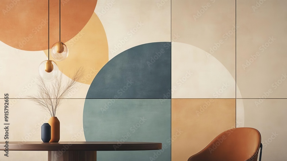 Poster harmonious geometry a trio of distinct panels featuring complementary patterns that unite through a 