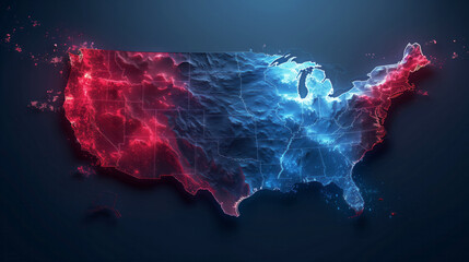 Minimalist map identifying key swing states for the 2024 presidential election on dark blue background