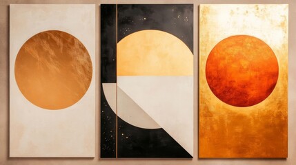 Harmonious Trio A Set of Three Geometric Panels Showcasing Unified Design Elements for Modern Gallery Spaces