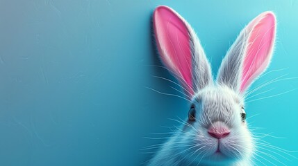 Fototapeta premium White rabbit ear on pastel blue background. Easter day