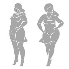 Collection. Silhouette figure of a slender woman. The girl is standing. The girl is full of beauty and sexuality. Girl is overweight vector illustration set