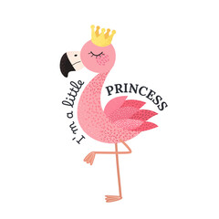 Cute pink flamingo for childish prints, happy birthday and party invitation designs. Textured hand drawn clip art isolated on a white background. A funny flat bird for kids. Vector illustration. © Iuliia Savko