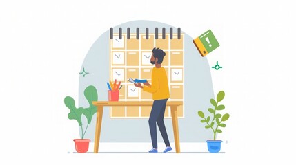 Man Planning His Day with a Checklist on a Calendar