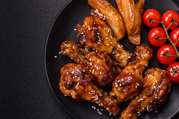 Delicious crispy baked chicken wings in teriyaki sauce