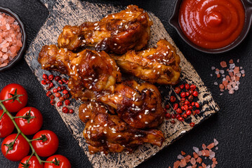 Delicious crispy baked chicken wings in teriyaki sauce