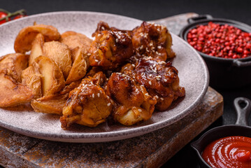 Delicious crispy baked chicken wings in teriyaki sauce