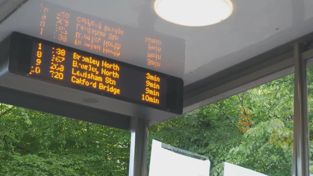 A view of an electronic bus stop timetable.