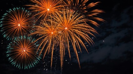 Obraz premium orange fireworks on a dark sky for background