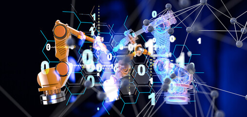 Neural network 3D illustration. Big data and cybersecurity