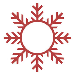 A red snowflake-shaped frame with a circular opening in the center