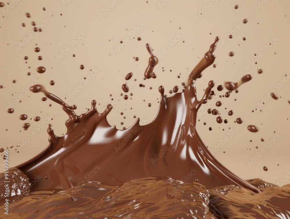 Aufkleber close-up of chocolate liquid in motion, creating a dynamic pattern against the backdrop.