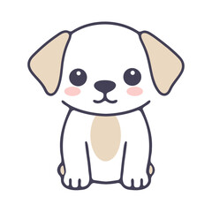 A cute white puppy with large black eyes, floppy ears, and a small black nose