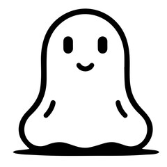 A simple black and white cartoon ghost with a friendly expression