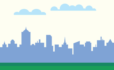 Cityscape with buildings and parkland. 2d Cartoon City Background with buildings. 
City illustration wallpaper.