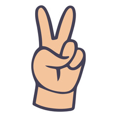 A hand making a peace sign gesture, with a light skin tone and a simple, cartoon-like style