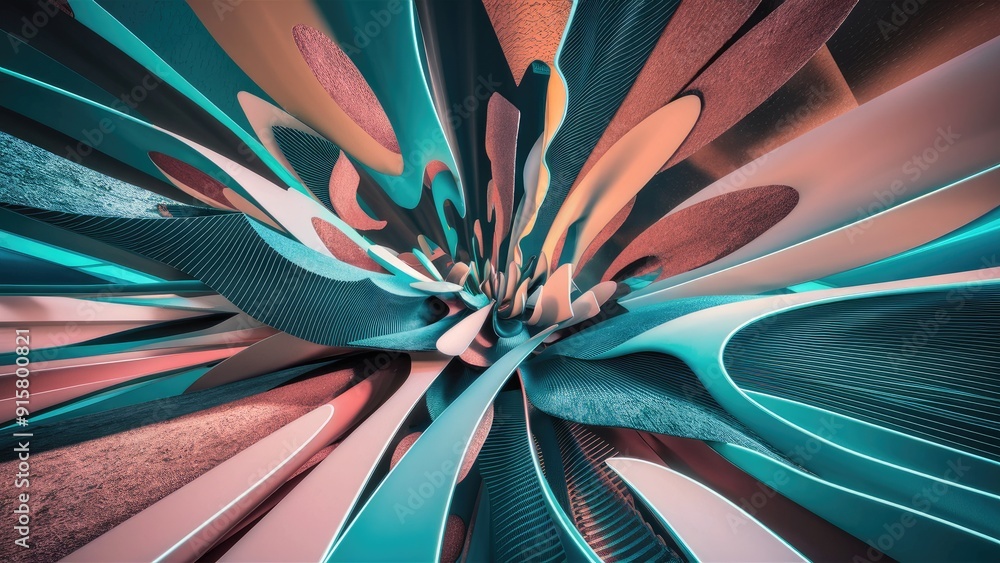 Poster vibrant abstract background composition with organic and geometric wavy shapes in 3d rendered design