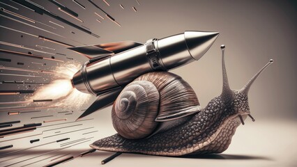 Boost Business Agility and Efficiency Metaphor of a Snail with a Rocket Booster Illustrating Speedy Innovation and Accelerated Work Processes
