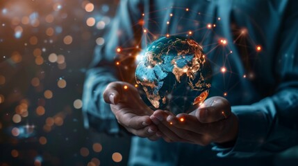 Businessman holding global network and data exchanges over the world
