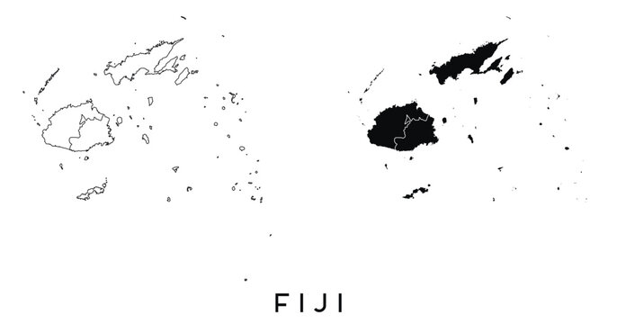 Fiji map of regions districts vector black on white and outline