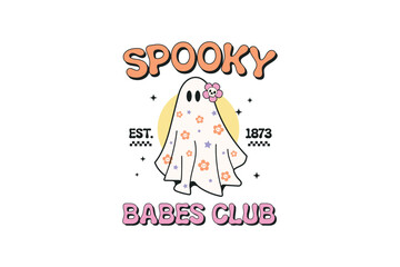 Spooky babes club, Retro Halloween Quote Sublimation T shirt Design 