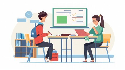 Students Studying in a Classroom Illustration