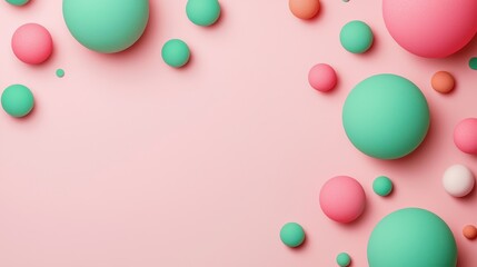 Colorful and playful spheres scattered on a soft pink background, perfect for modern and vibrant design concepts.