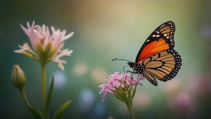 Naklejka premium Beautiful Butterfly Enjoying Nectar from Flower
