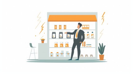 Businessman Presenting Products in Retail Store