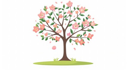 Fototapeta premium Pink Blossom Tree Illustration - Spring Floral Art