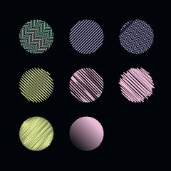 Colorful Circles Set with Different Stylish Distortion Effects and Textures 